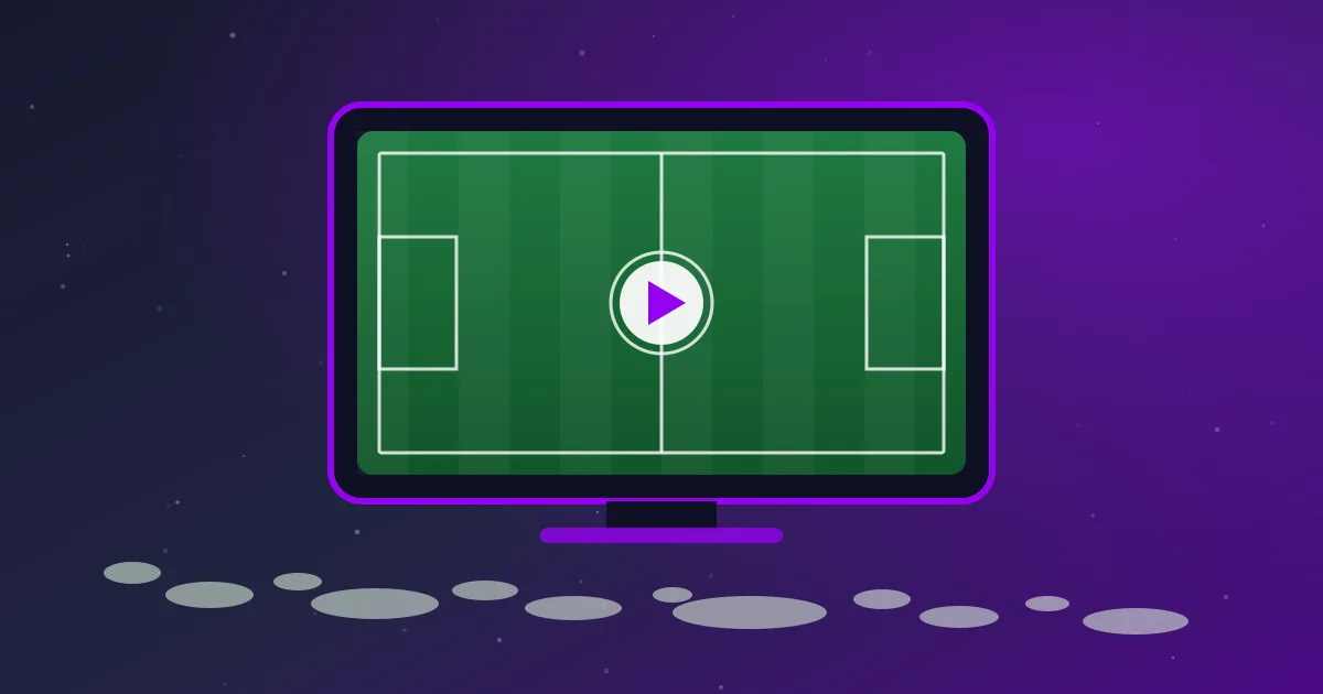 Illustration of a television showing a football pitch above a chain of islands, representing legal Premier League viewing in Indonesia